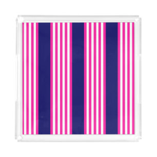 Fuchsia and white five stripes pattern with blue acrylic tray