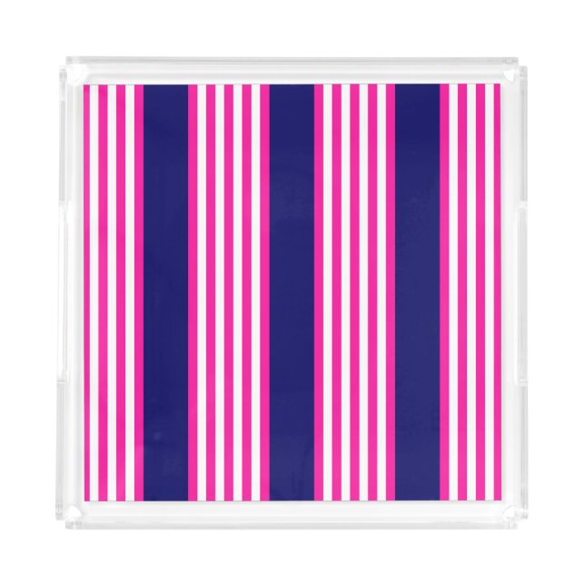 Fuchsia and white five stripes pattern with blue acrylic tray (Front)
