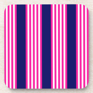 Fuchsia and white five stripes pattern with blue beverage coaster