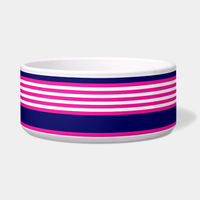 Fuchsia and white five stripes pattern with blue bowl (Front)