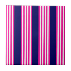 Fuchsia and white five stripes pattern with blue ceramic tile