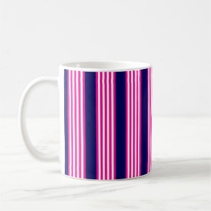 Fuchsia and white five stripes pattern with blue coffee mug