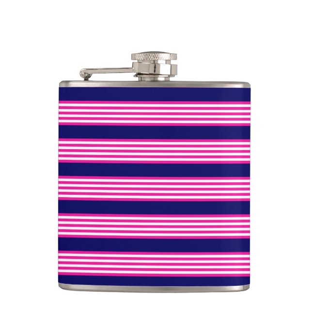 Fuchsia and white five stripes pattern with blue flask (Front)