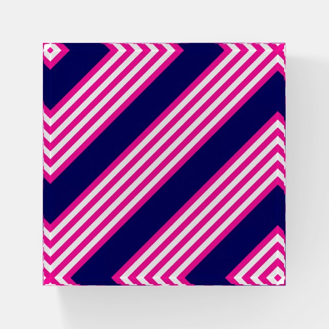 Fuchsia and white five stripes pattern with blue paperweight (Front)