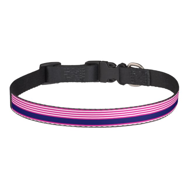 Fuchsia and white five stripes pattern with blue pet collar (Front)