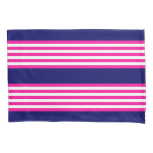 Fuchsia and white five stripes pattern with blue pillow case