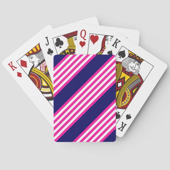 Fuchsia and white five stripes pattern with blue poker cards (Back)