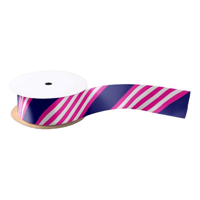 Fuchsia and white five stripes pattern with blue satin ribbon (Spool)