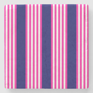 Fuchsia and white five stripes pattern with blue stone coaster