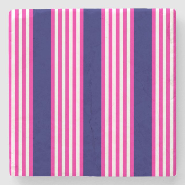 Fuchsia and white five stripes pattern with blue stone coaster (Front)