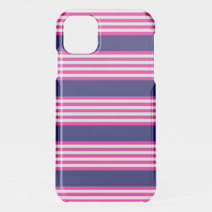 Fuchsia and white five stripes pattern with blue iPhone 11 case