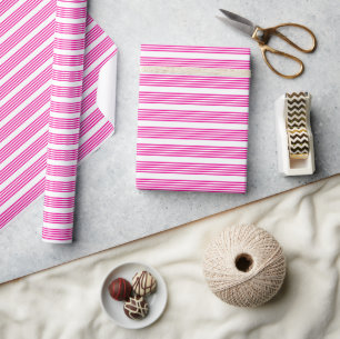 Fuchsia and white five stripes pattern wrapping paper