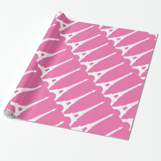Fuchsia and White Paris Wrapping Paper (Unrolled)