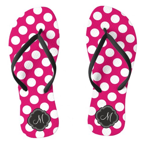 Fuchsia and White Polka Dots with Monogram Flip Flops