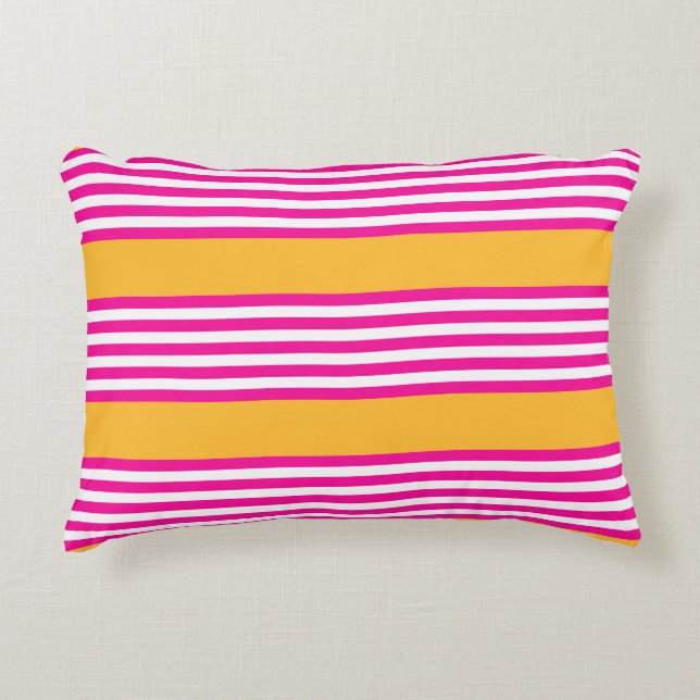 Fuchsia and yellow five stripes pattern accent pillow (Front)