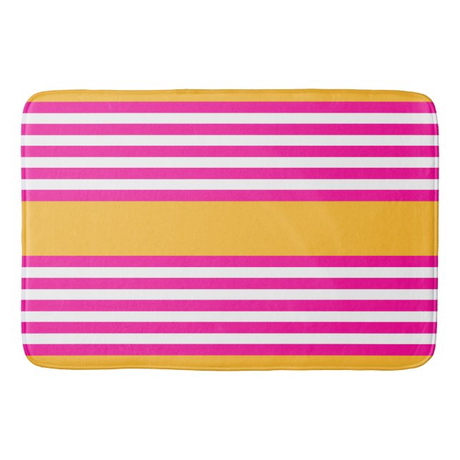 Fuchsia and yellow five stripes pattern bath mat (Front)