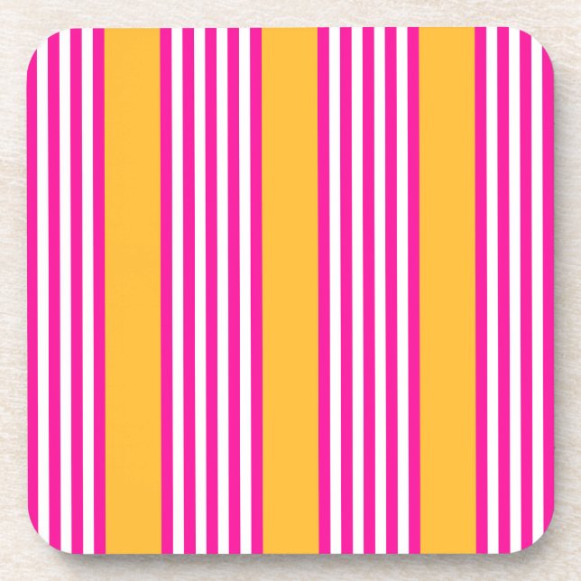 Fuchsia and yellow five stripes pattern beverage coaster (Front)