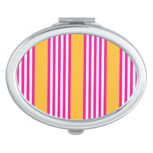 Fuchsia and yellow five stripes pattern compact mirror