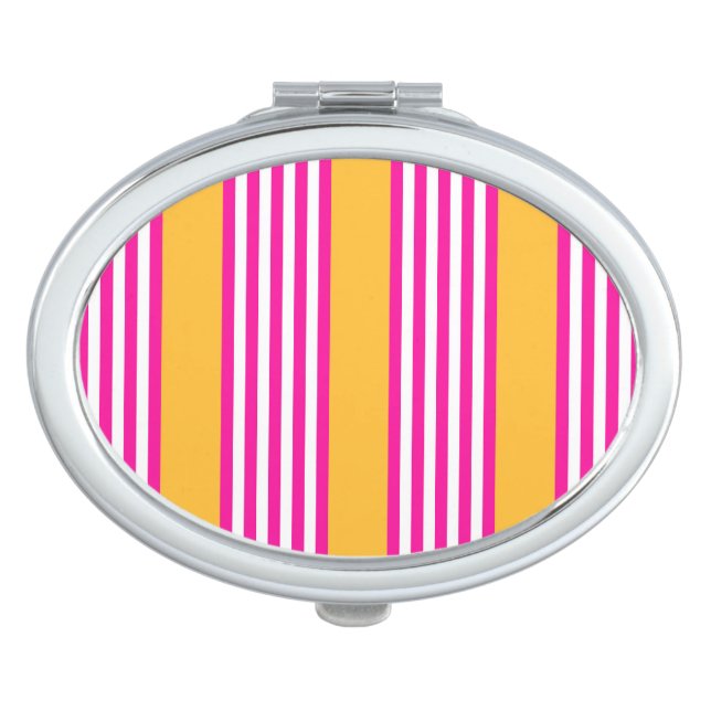 Fuchsia and yellow five stripes pattern compact mirror (Front)
