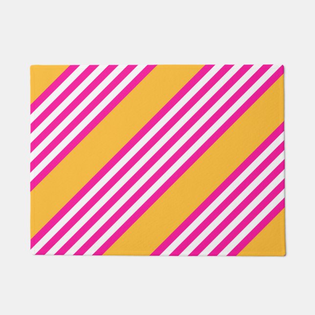 Fuchsia and yellow five stripes pattern doormat (Front)