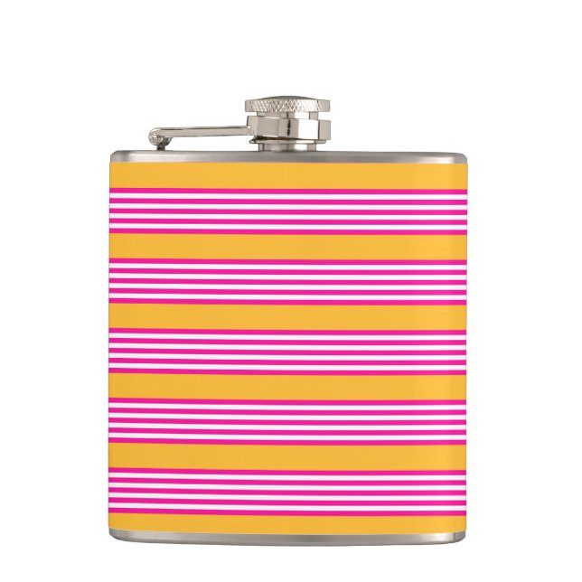 Fuchsia and yellow five stripes pattern flask (Front)