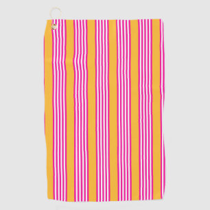 Fuchsia and yellow five stripes pattern golf towel