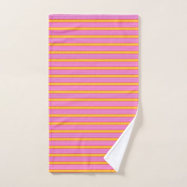 Fuchsia and yellow five stripes pattern hand towel  (Hand Towel)