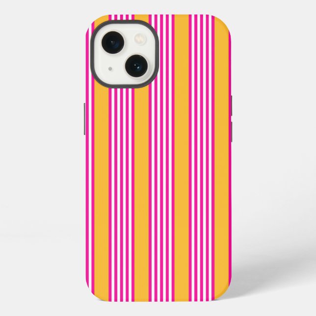 Fuchsia and yellow five stripes pattern iphone case (Back)
