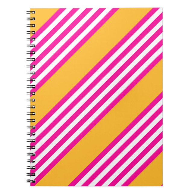 Fuchsia and yellow five stripes pattern notebook (Front)