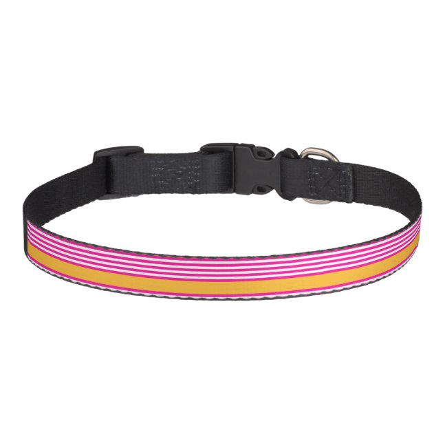 Fuchsia and yellow five stripes pattern pet collar (Front)