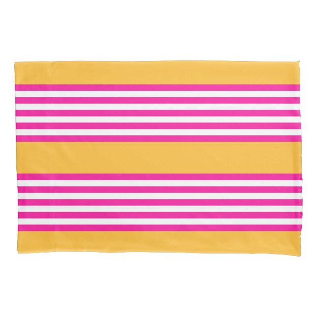 Fuchsia and yellow five stripes pattern pillow case (Front)