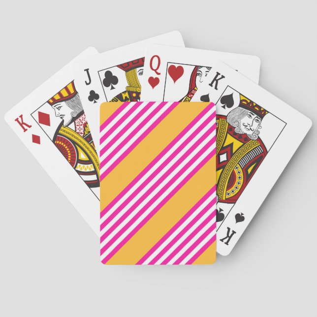 Fuchsia and yellow five stripes pattern poker cards (Back)