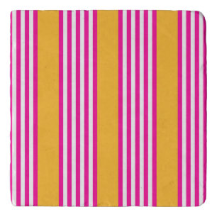 Fuchsia and yellow five stripes pattern trivet