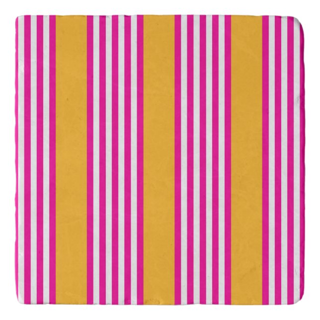 Fuchsia and yellow five stripes pattern trivet (Front)