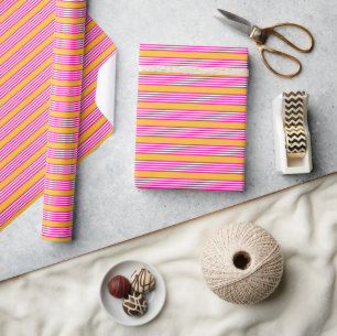 Fuchsia and yellow five stripes pattern wrapping paper
