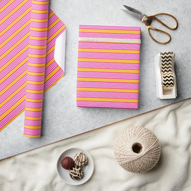 Fuchsia and yellow five stripes pattern wrapping paper (Crafts)