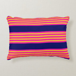 Fuchsia and yellow stripes with navy blue accent pillow