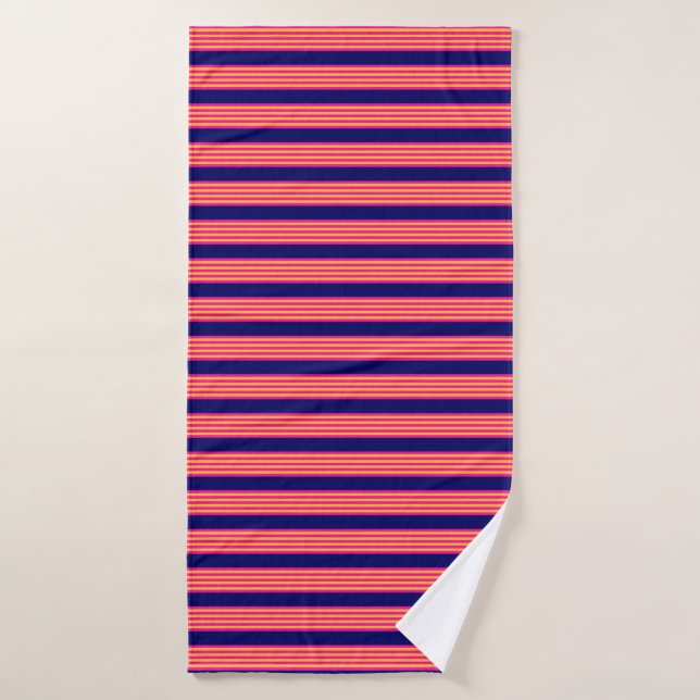 Fuchsia and yellow stripes with navy blue bath towel (Bath Towel)