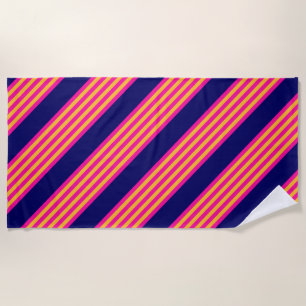 Fuchsia and yellow stripes with navy blue beach towel