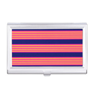 Fuchsia and yellow stripes with navy blue business card case