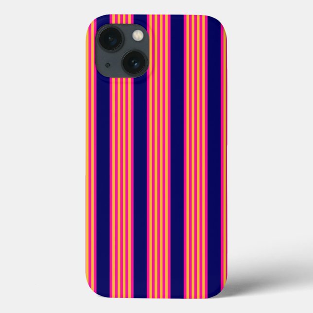 Fuchsia and yellow stripes with navy blue Case-Mate iPhone case (Back)