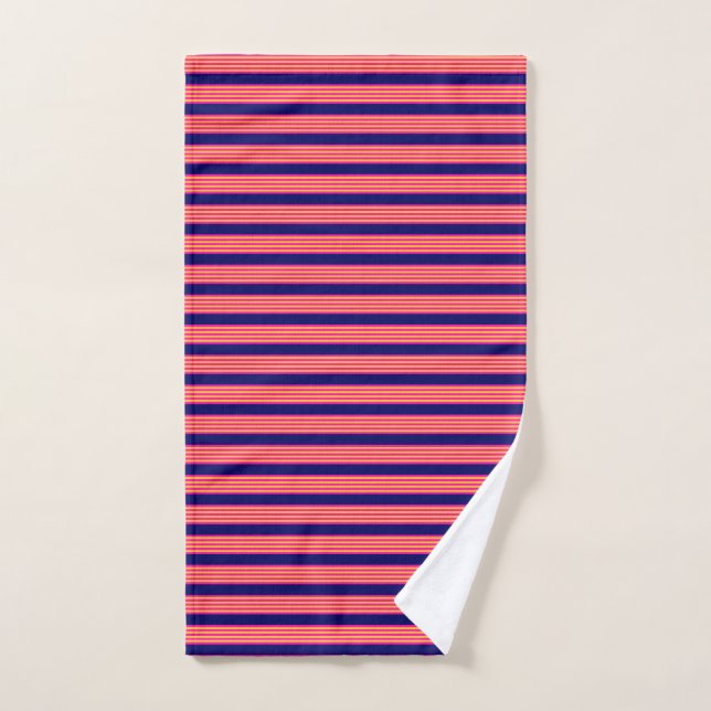 Fuchsia and yellow stripes with navy blue hand towel  (Hand Towel)