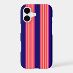 Fuchsia and yellow stripes with navy blue iPhone 17 case