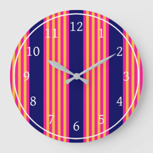 Fuchsia and yellow stripes with navy blue large clock