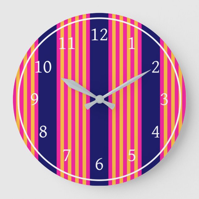 Fuchsia and yellow stripes with navy blue large clock (Front)