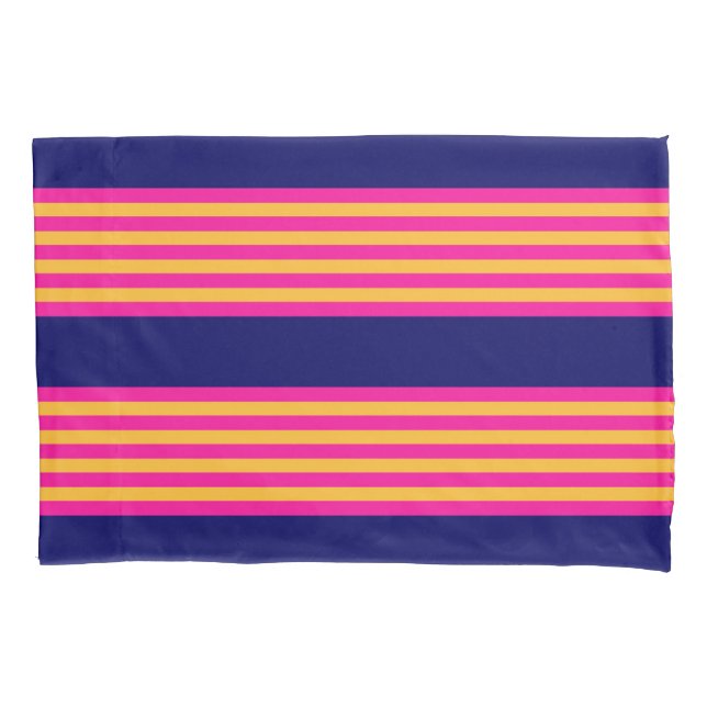Fuchsia and yellow stripes with navy blue pillow case (Front)