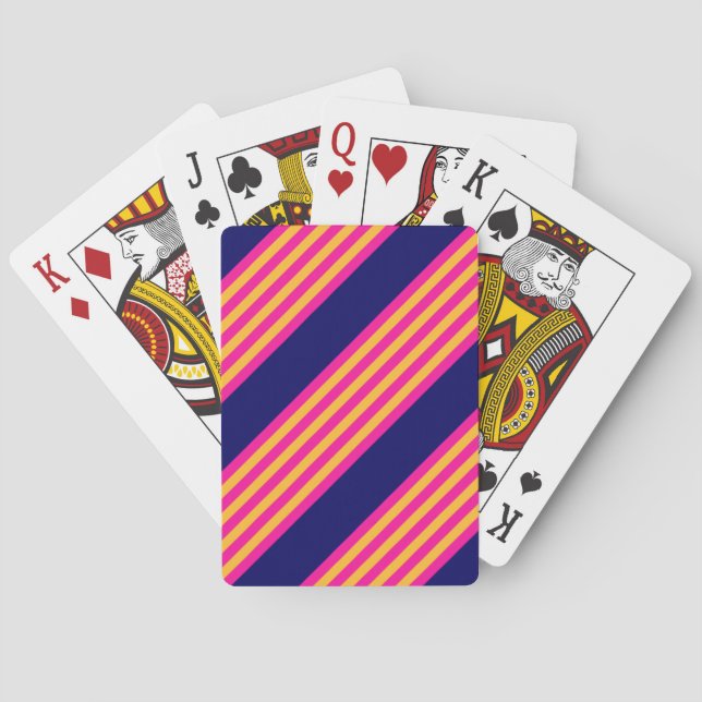 Fuchsia and yellow stripes with navy blue poker cards (Back)