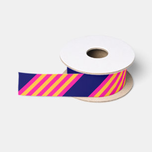 Fuchsia and yellow stripes with navy blue satin ribbon