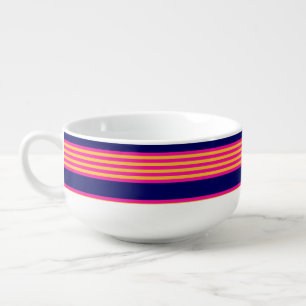 Fuchsia and yellow stripes with navy blue soup mug