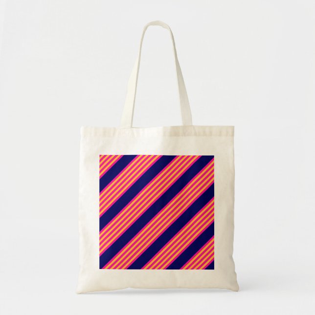 Fuchsia and yellow stripes with navy blue tote bag (Front)
